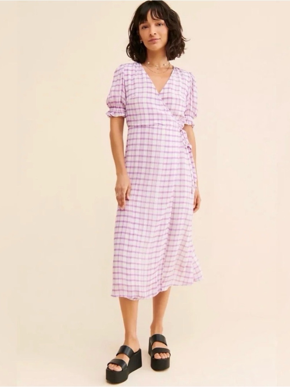 Lily and Lionel x Anthropologie Fifi Plaid Wrap Midi Dress Size 6 - Picture 2 of 16